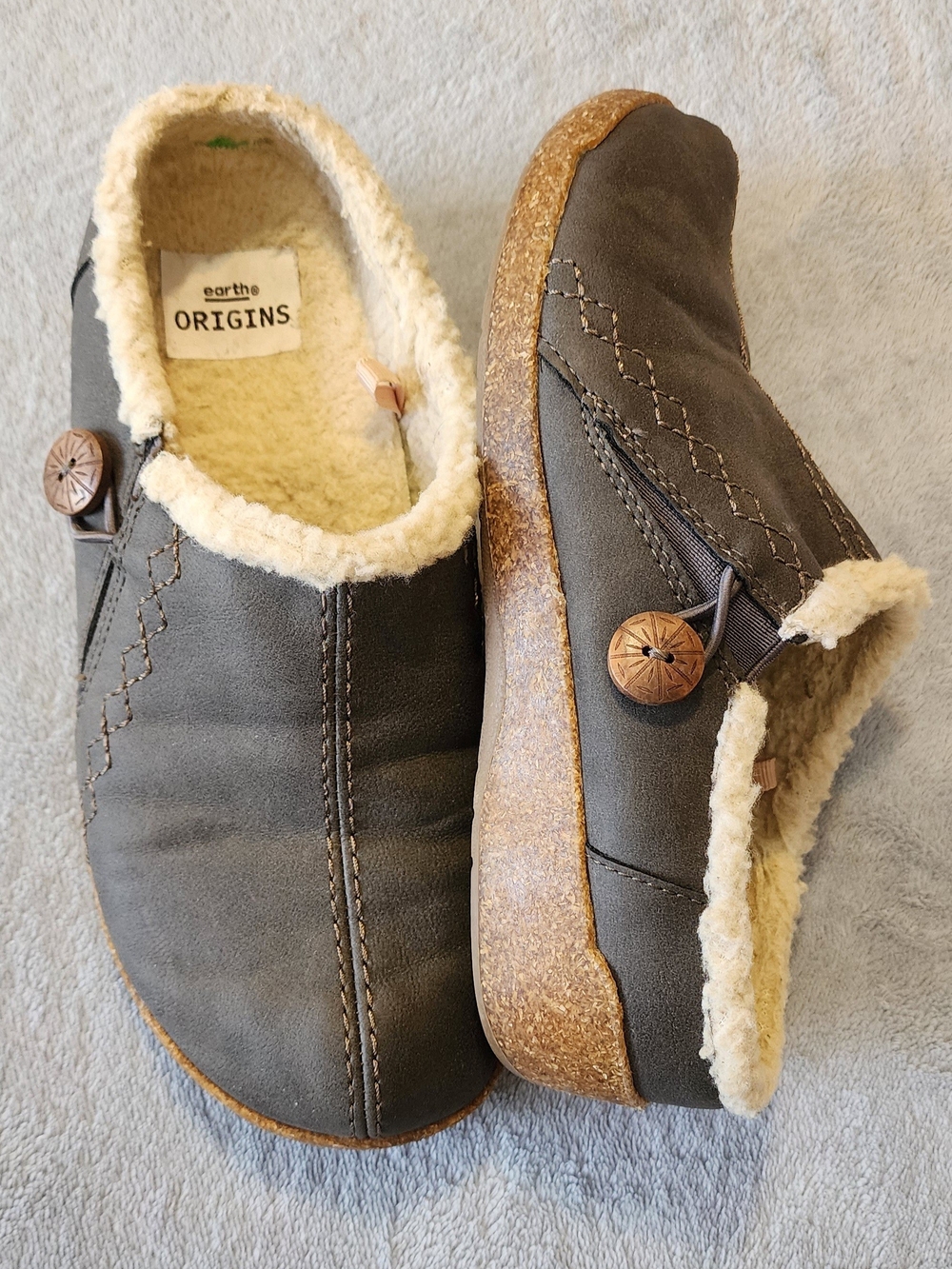 earth origins Cozy Sherpa-Lined Slip-On Clogs in Dark Gray